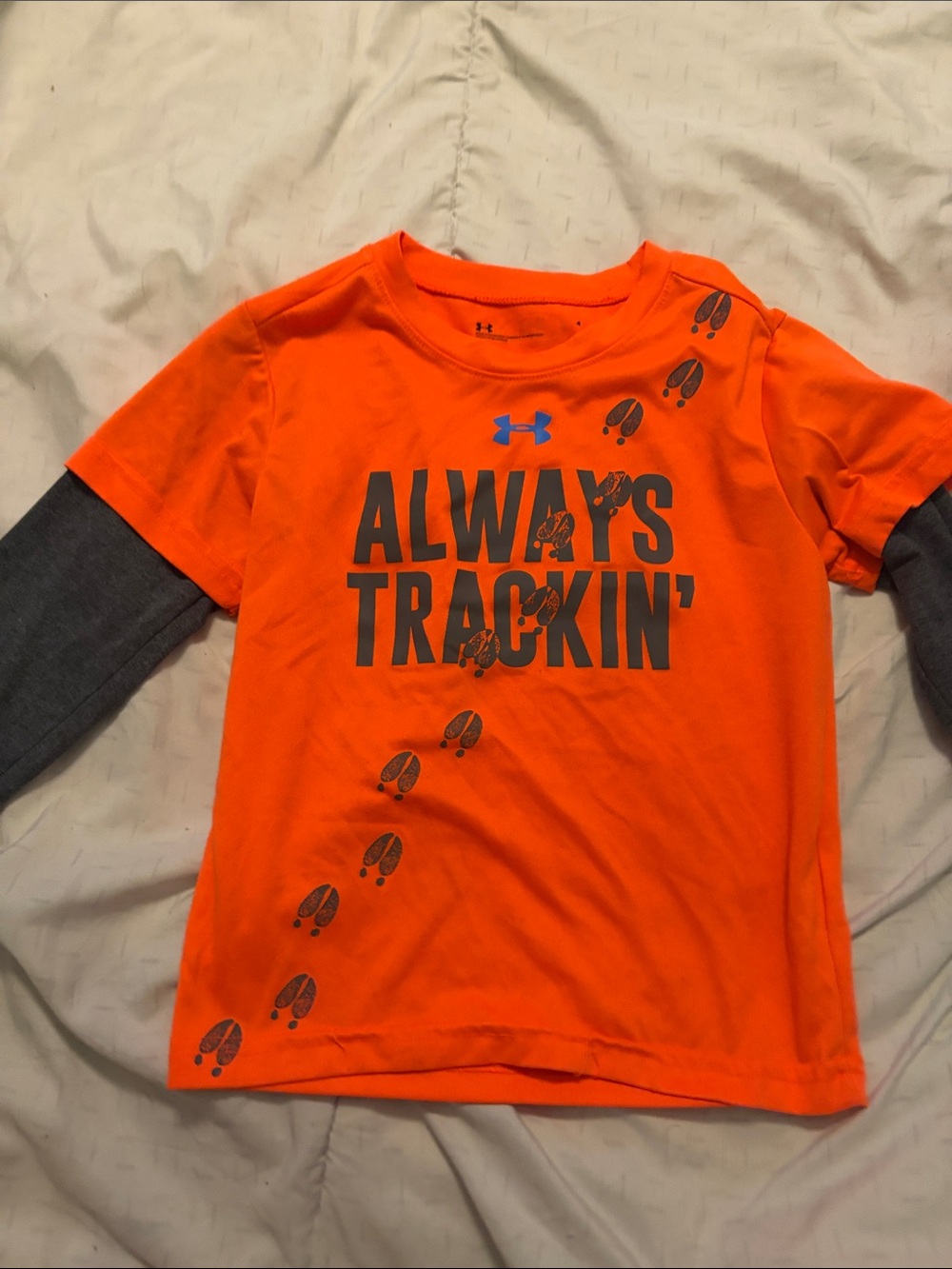 Under Armour Bright Orange Short Sleeve Tee with Gray Layered-Effect Sleeves